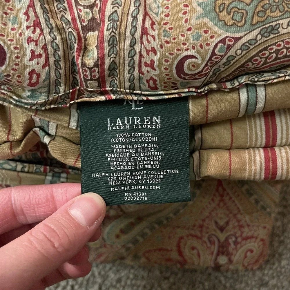 LRL Lauren Ralph Lauren Red Gold Paisley Teal Full Queen Comforter 2 Shams Skirt